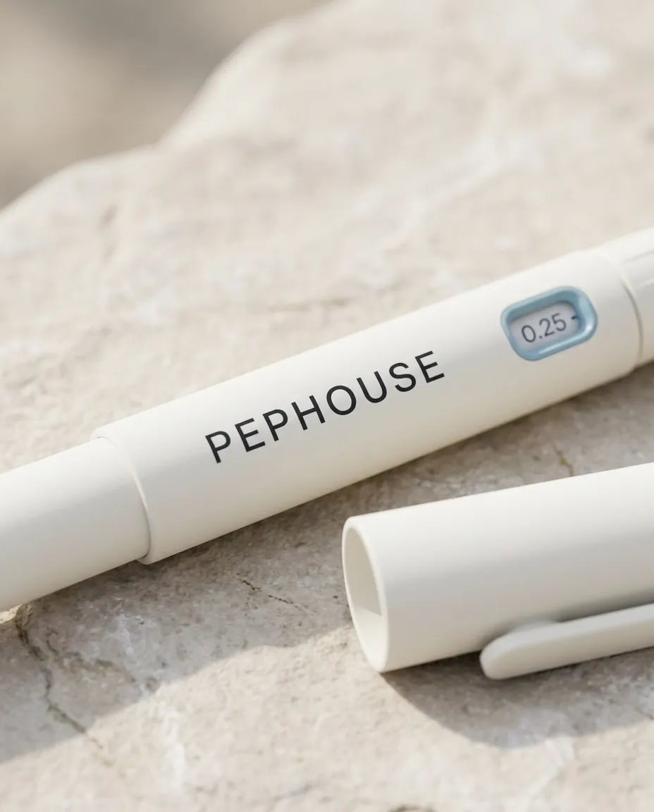 Close detail of a PEPHOUSE pen on warm stone