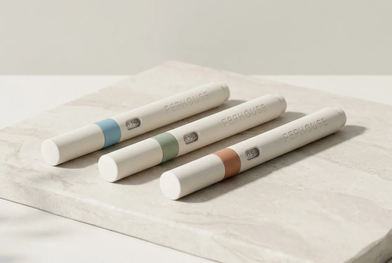 PEPHOUSE pens lined up on a pale plinth