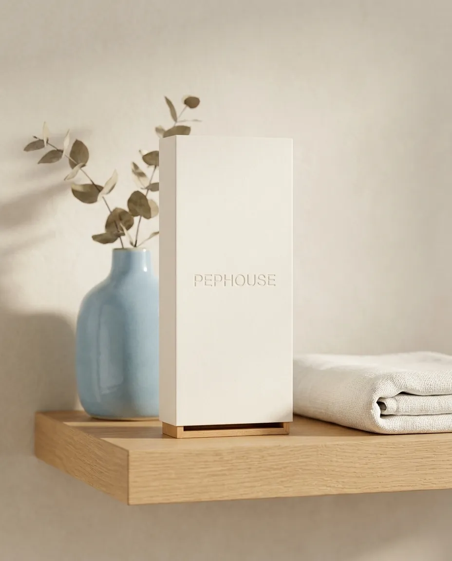 PEPHOUSE box and pen styled on a warm retail surface