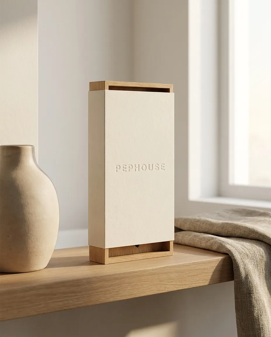 PEPHOUSE box styled on a warm surface in daylight